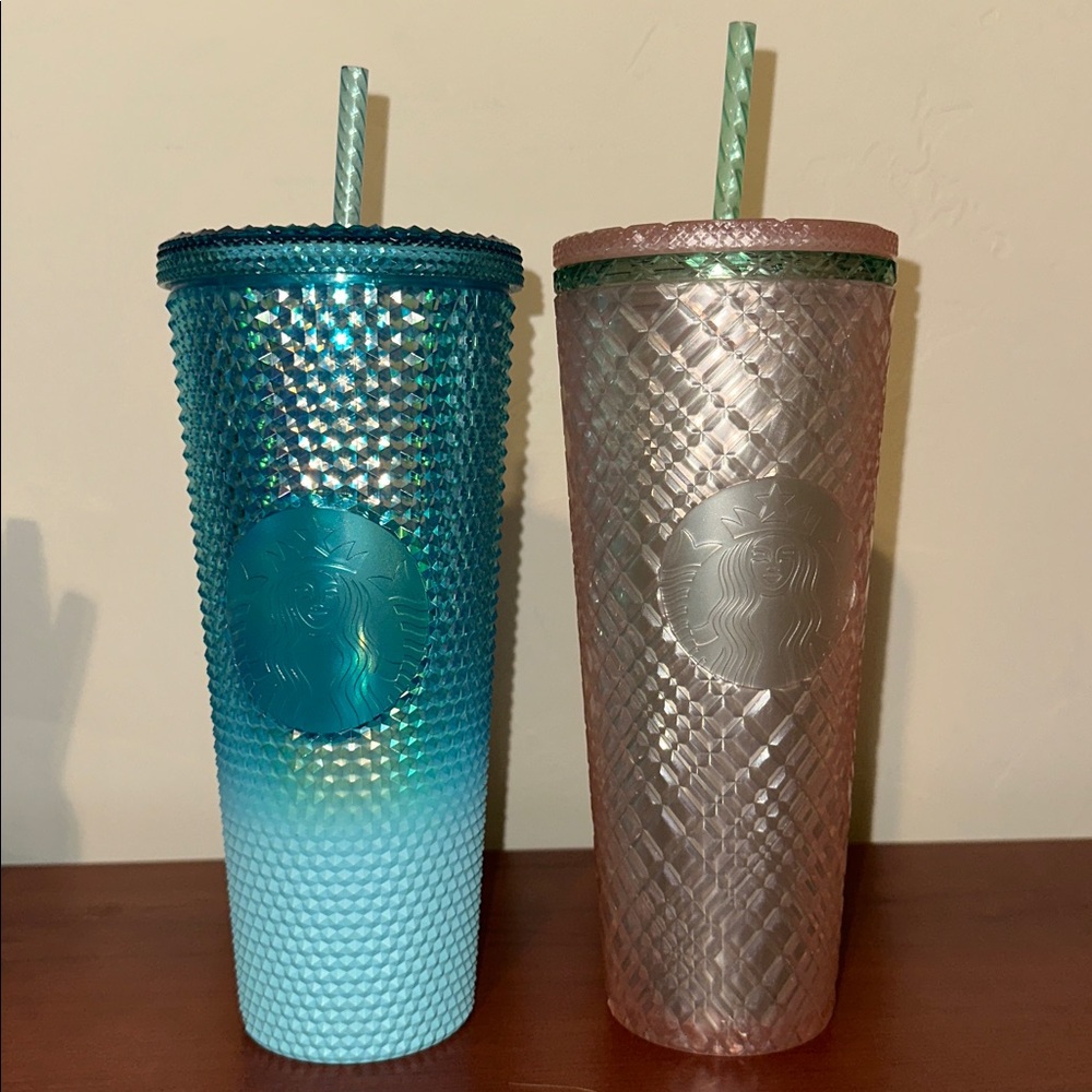 Starbucks Teal and Pink Textured Tumblers